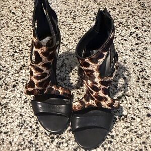 Sandro Black and Leopard Print Women's Heels